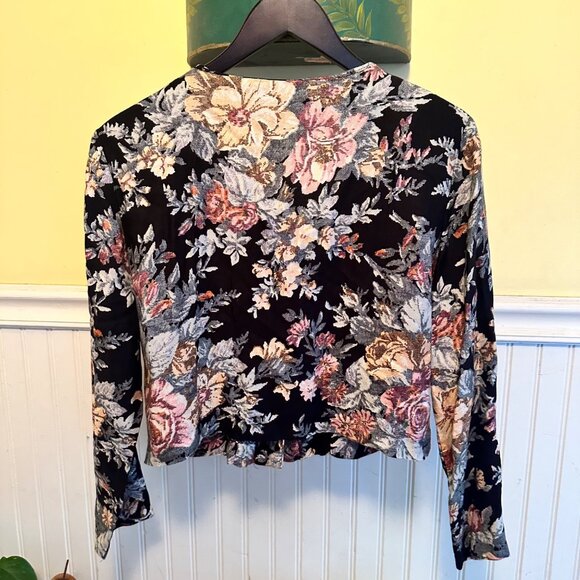 Ms. Choice M Vintage 80s 90 tapestry crop jacket extra wide collar black floral - Picture 2 of 7